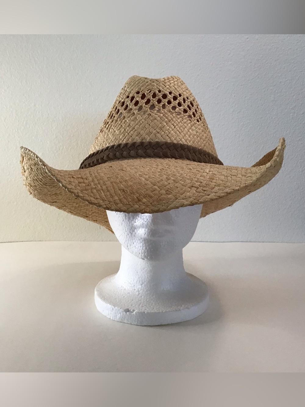 Straw Cowboy Hat with Braided Band - Natural